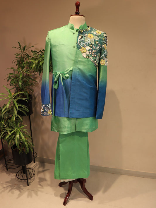 Sea green shaded mens indo western