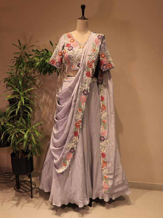 Ice blue embroidered lehenga set