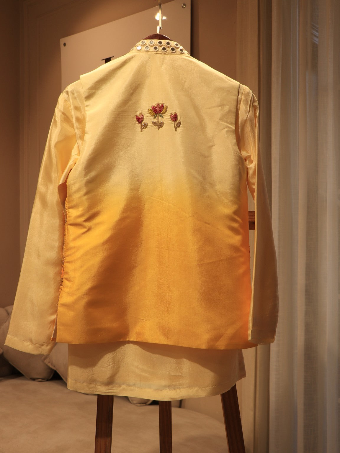 Yellow shaded mens hand painted mens indo western