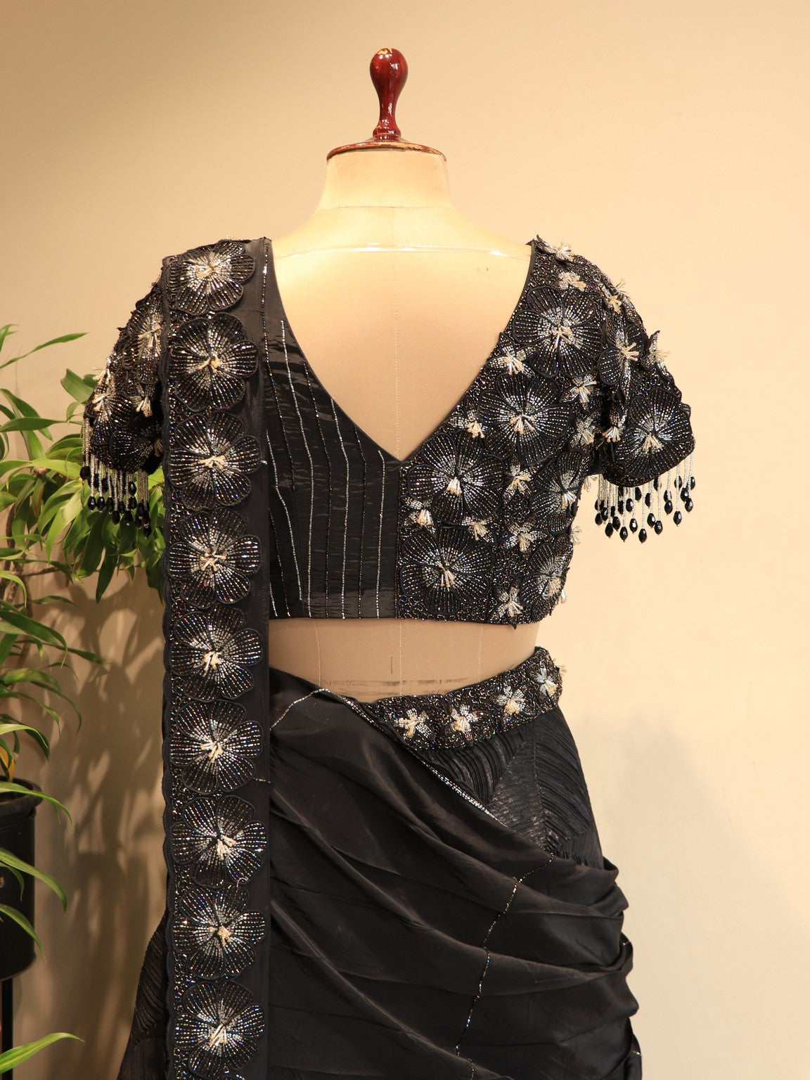 Black 3d flowers lehenga set