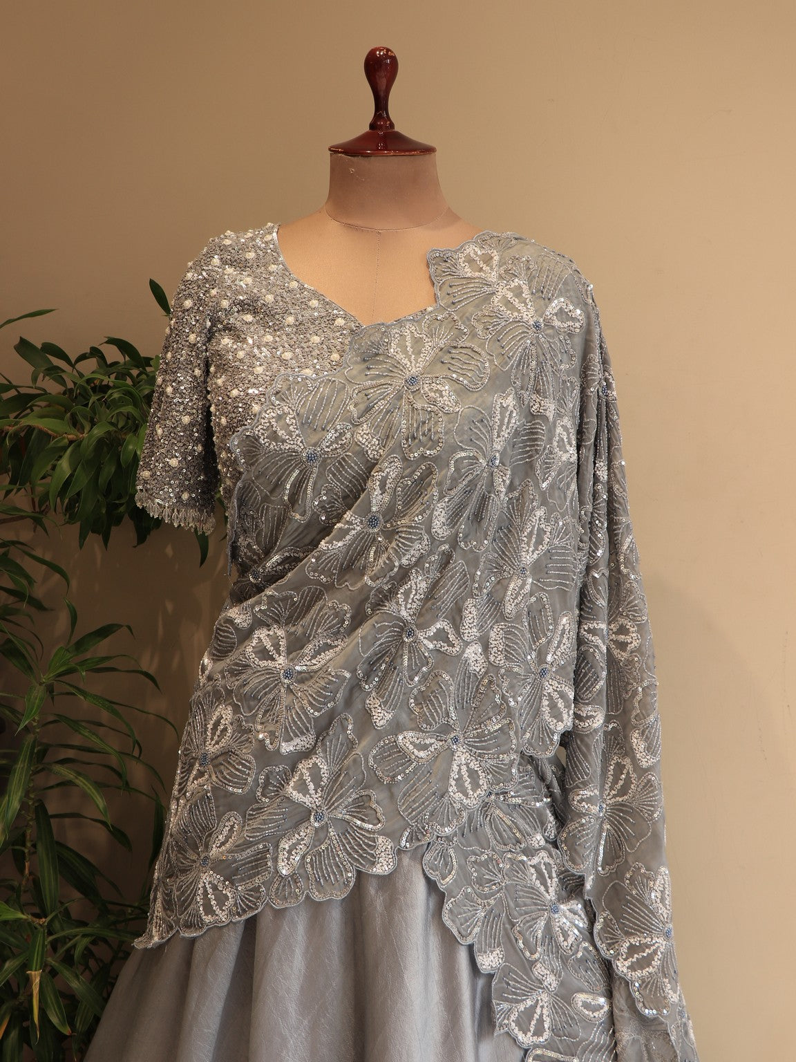 Steel grey embroidered lehenga set