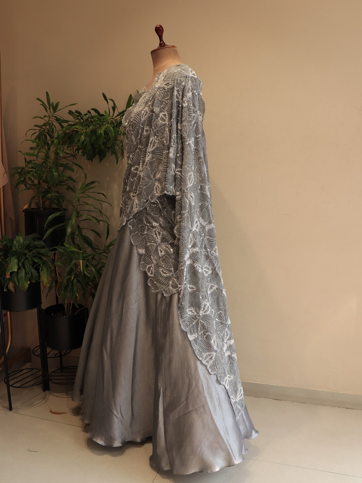 Steel grey embroidered lehenga set