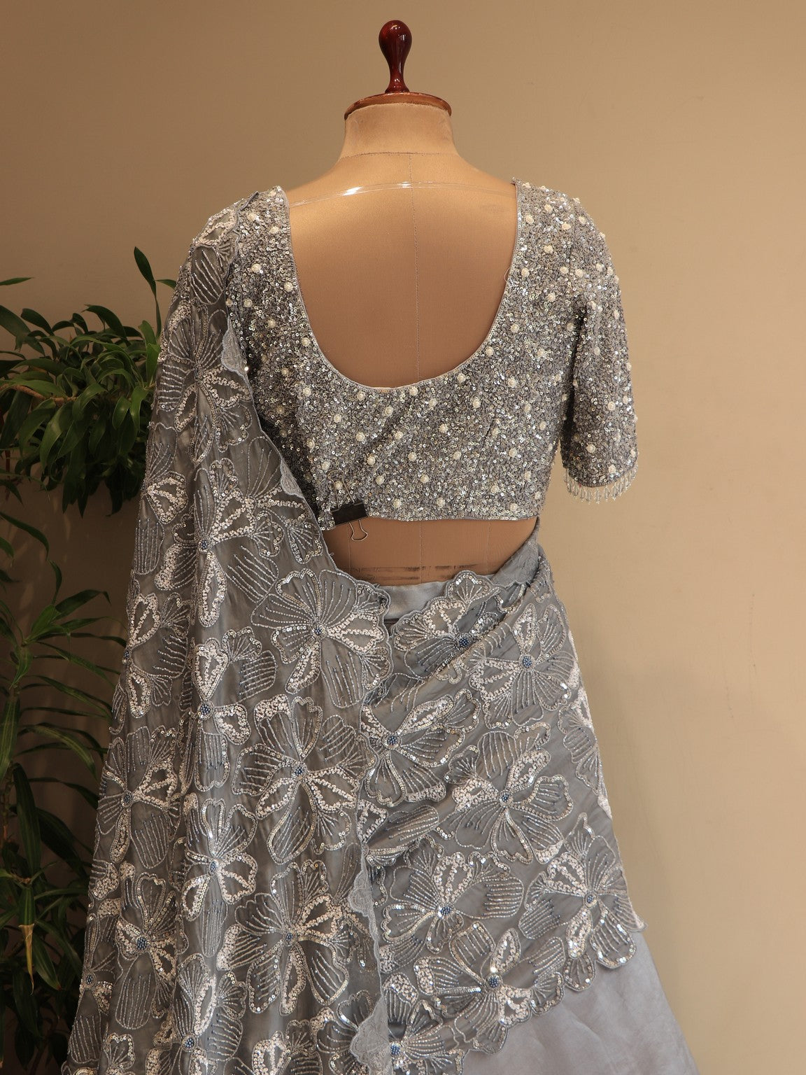 Steel grey embroidered lehenga set