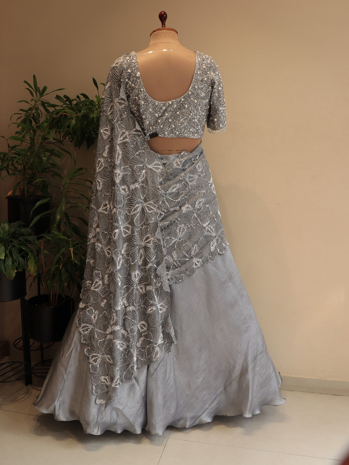 Steel grey embroidered lehenga set