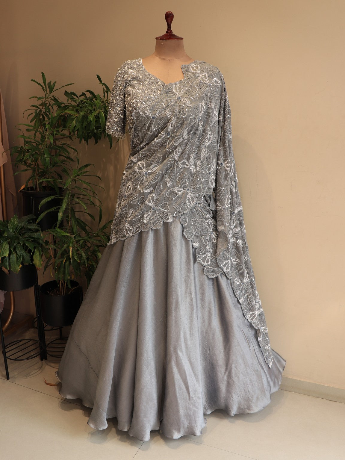 Steel grey embroidered lehenga set