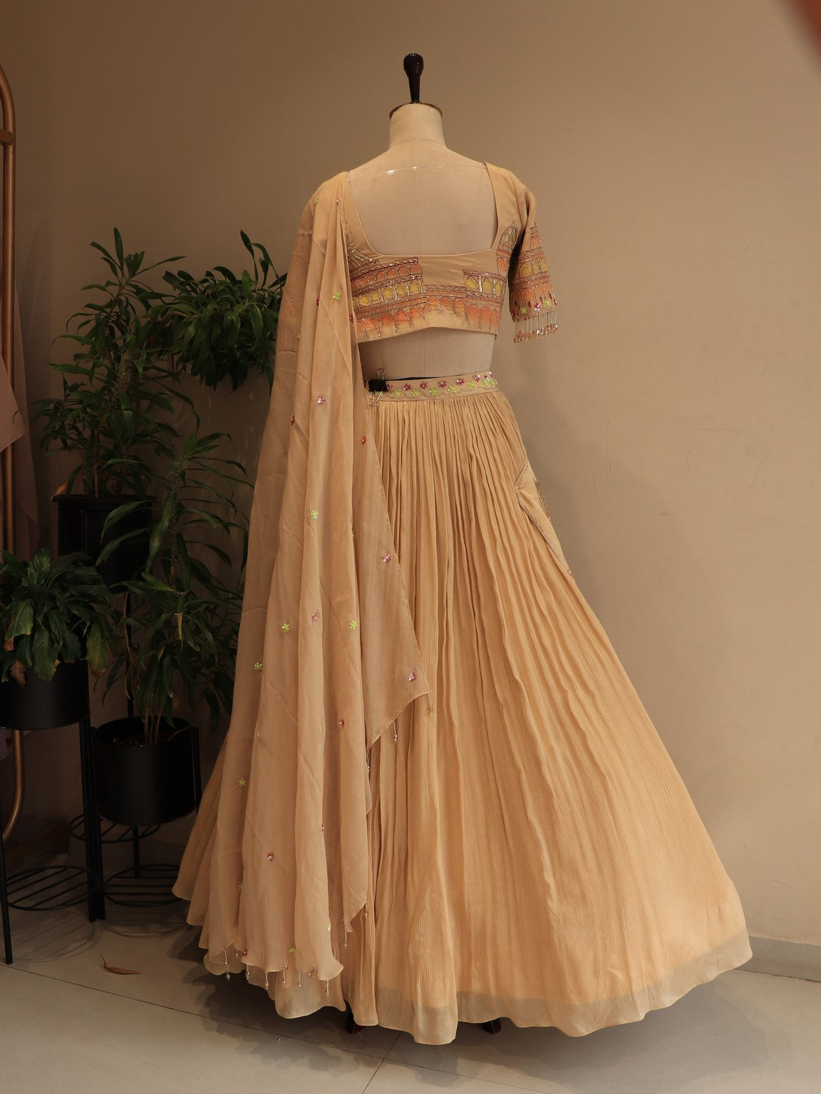 champaign gold hand painted lehenga set