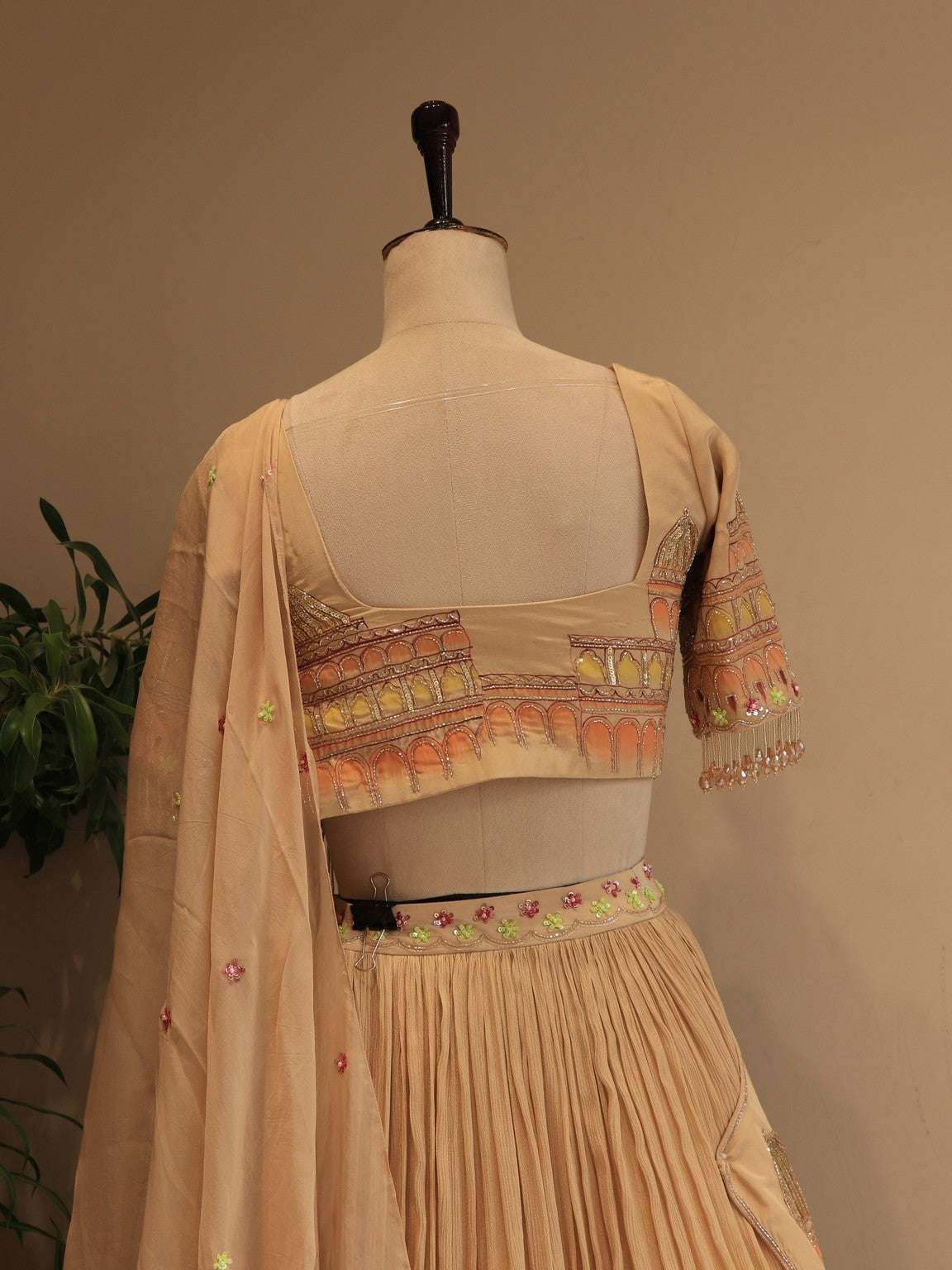 champaign gold hand painted lehenga set