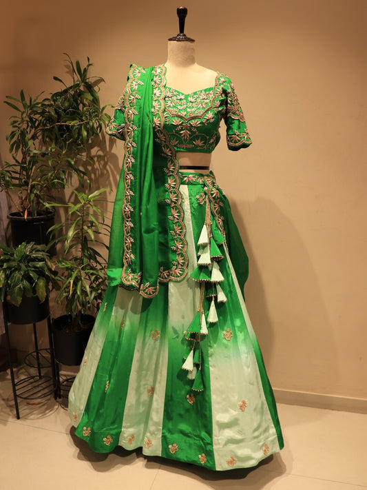 bottle green shaded zardosi lehenga set