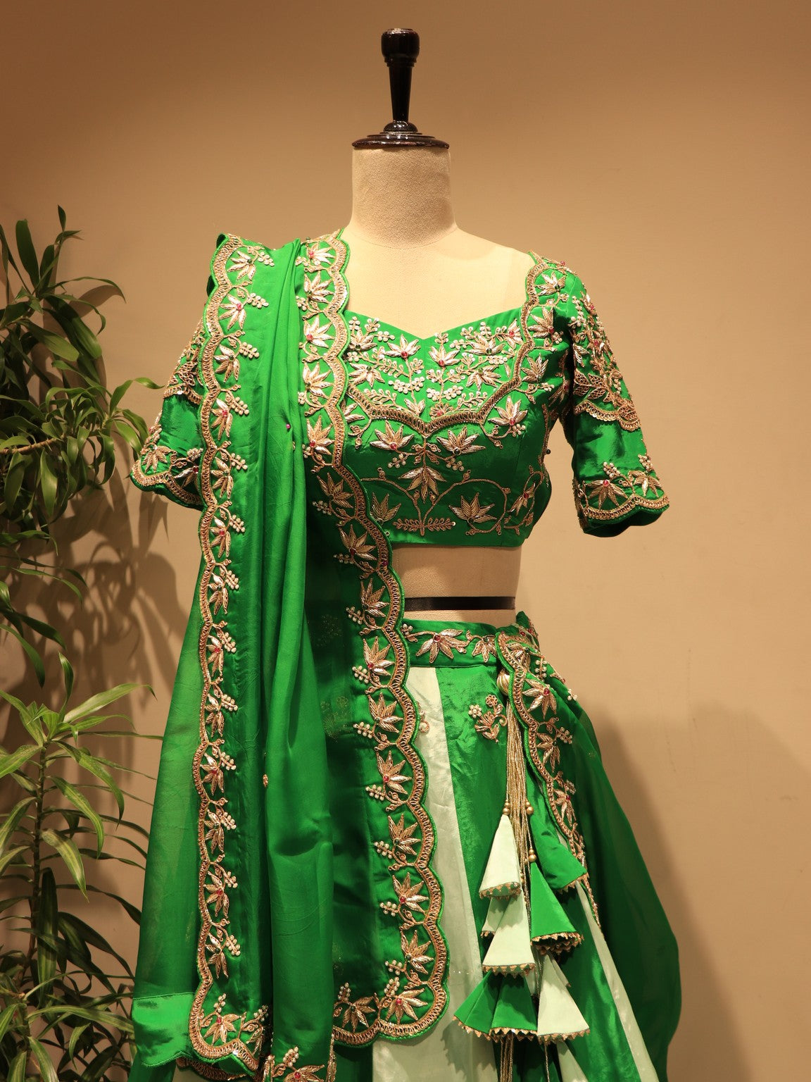 bottle green shaded zardosi lehenga set