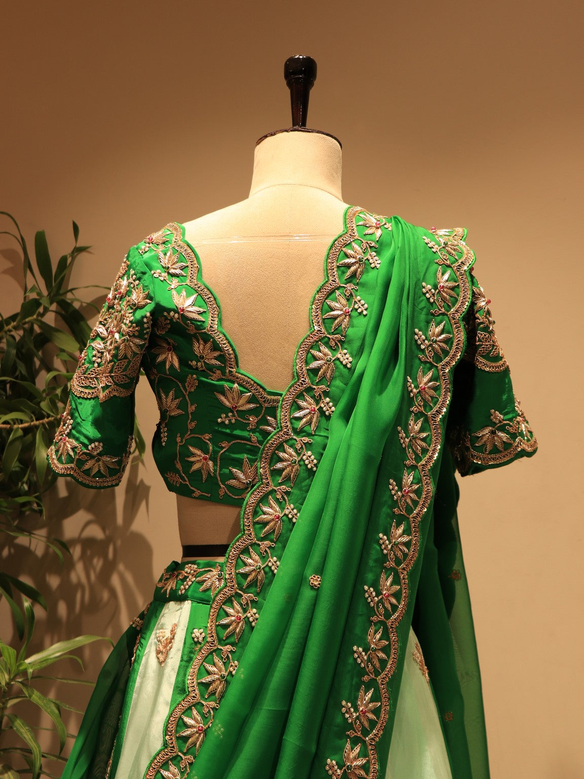 bottle green shaded zardosi lehenga set