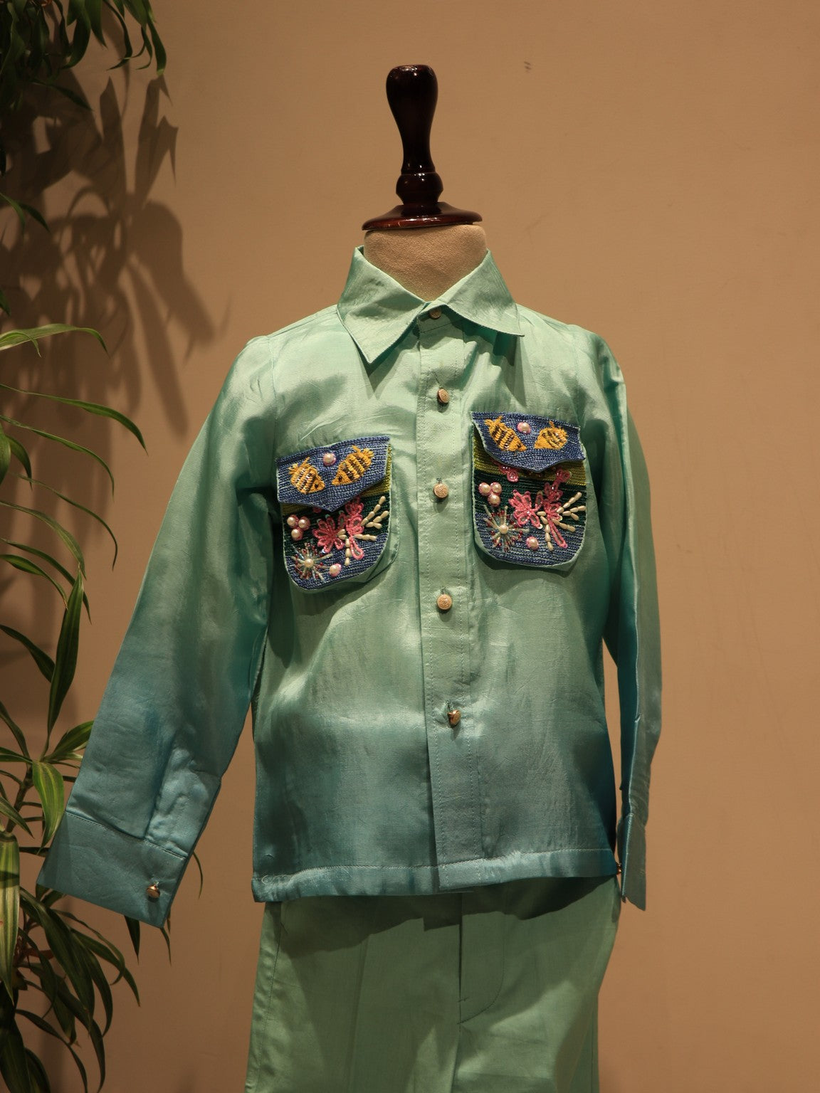 sea green shaded boys shirt with pants