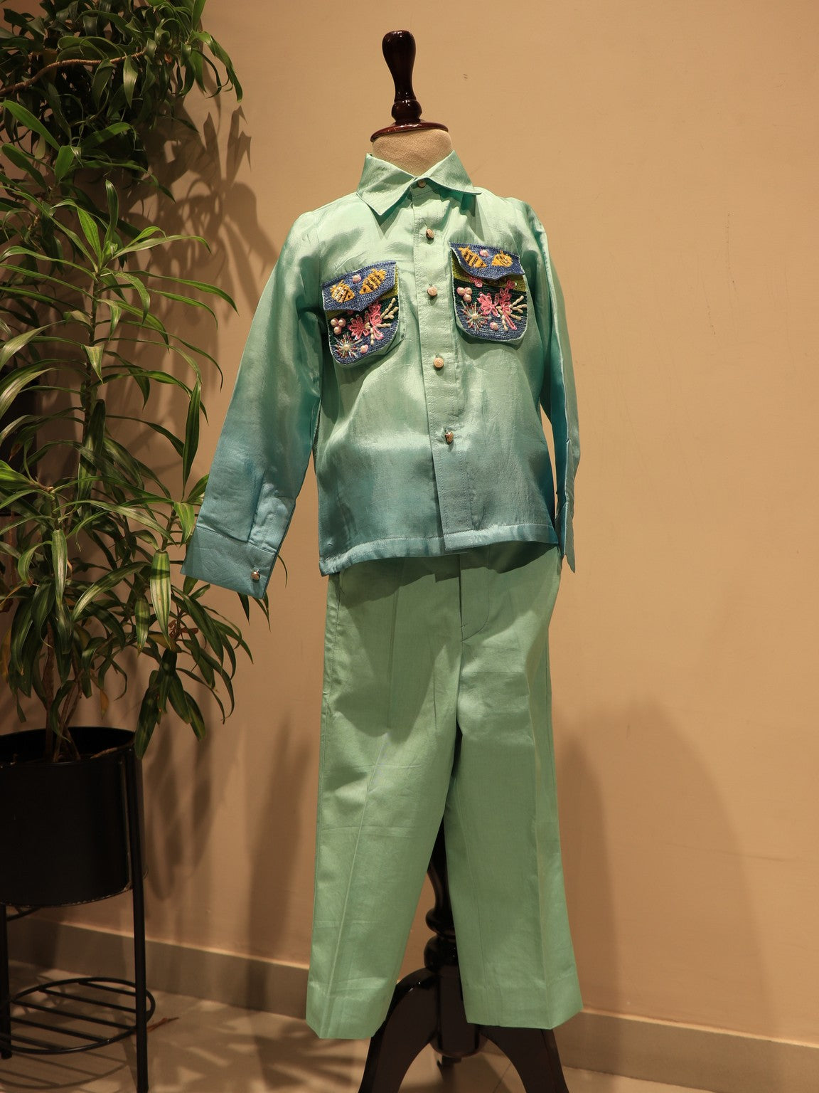 sea green shaded boys shirt with pants
