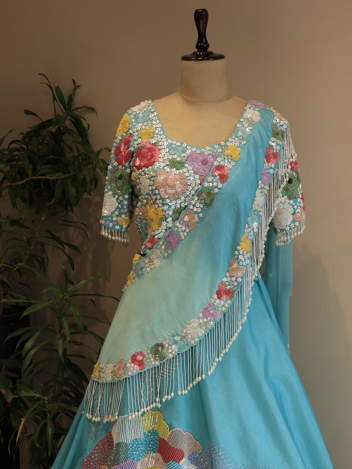 Sea green shaded embroidered lehenga set