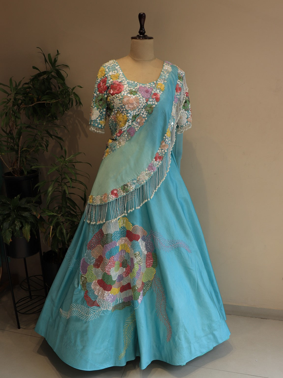 Sea green shaded embroidered lehenga set