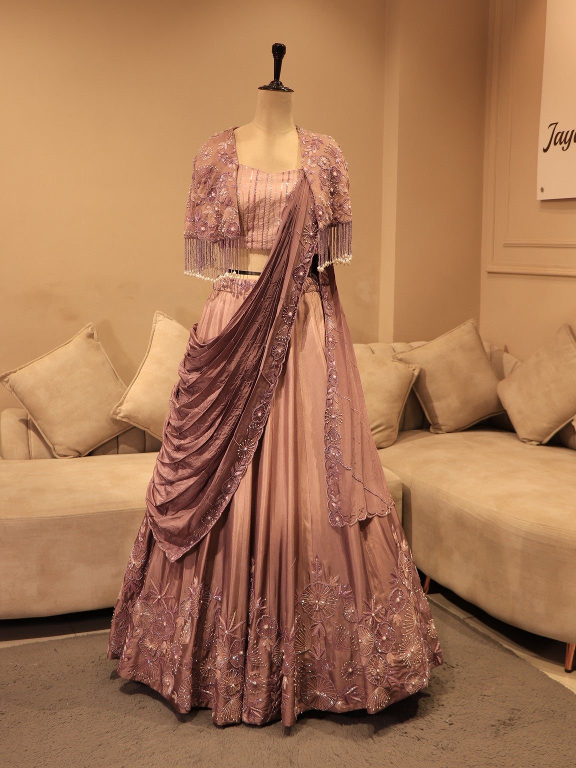 Mauve shaded cape top lehenga set