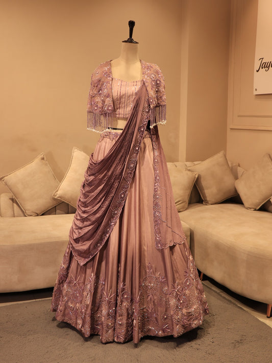 Mauve shaded cape top lehenga set