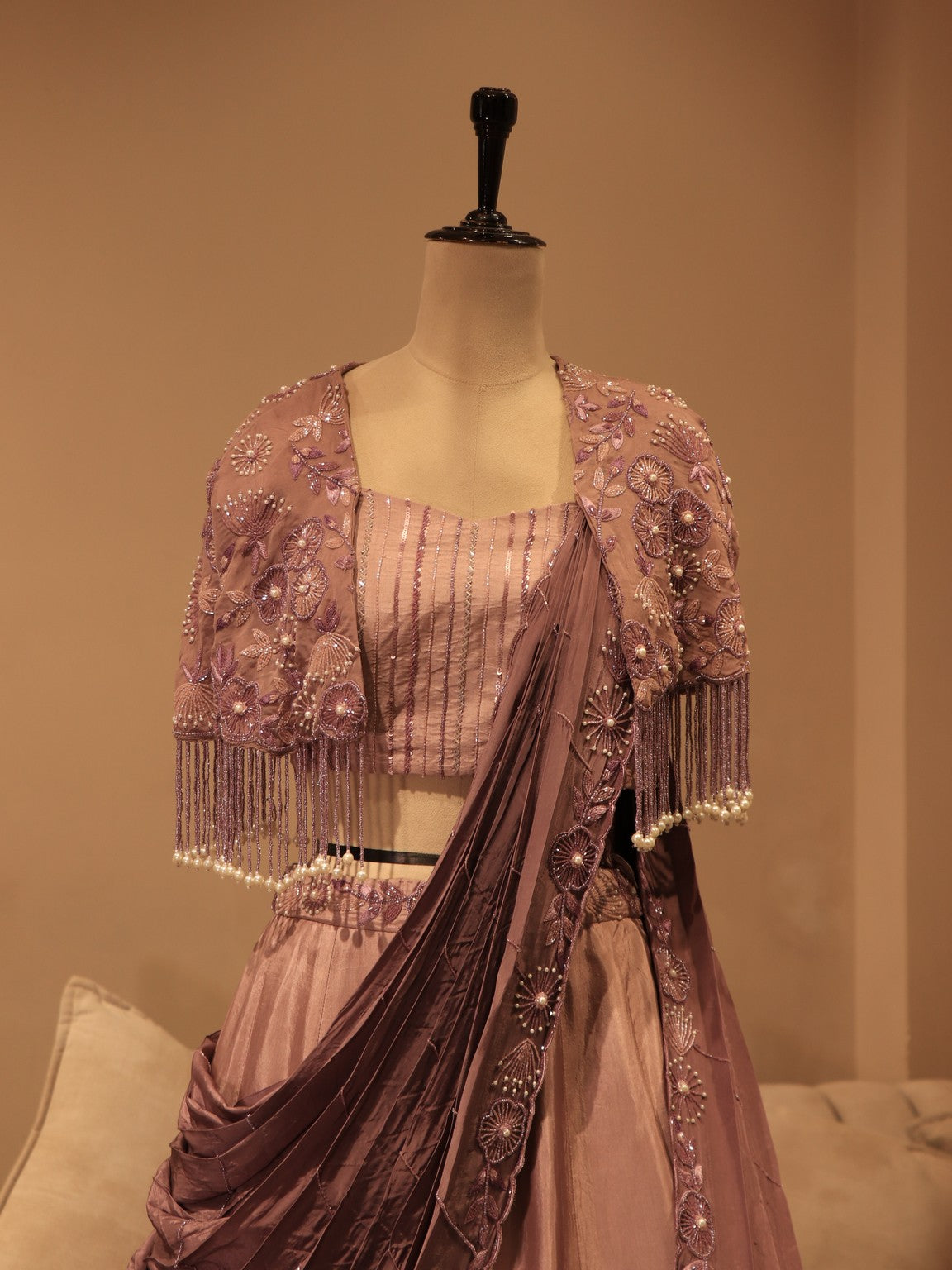 Mauve shaded cape top lehenga set