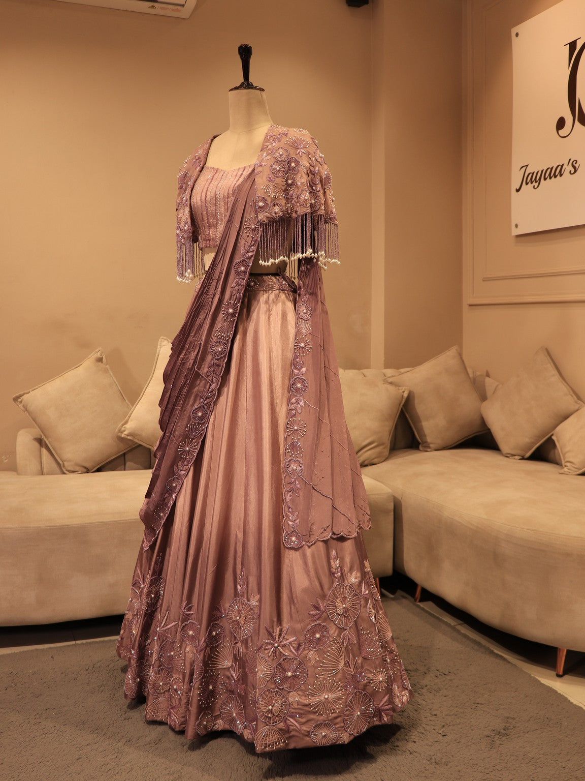 Mauve shaded cape top lehenga set