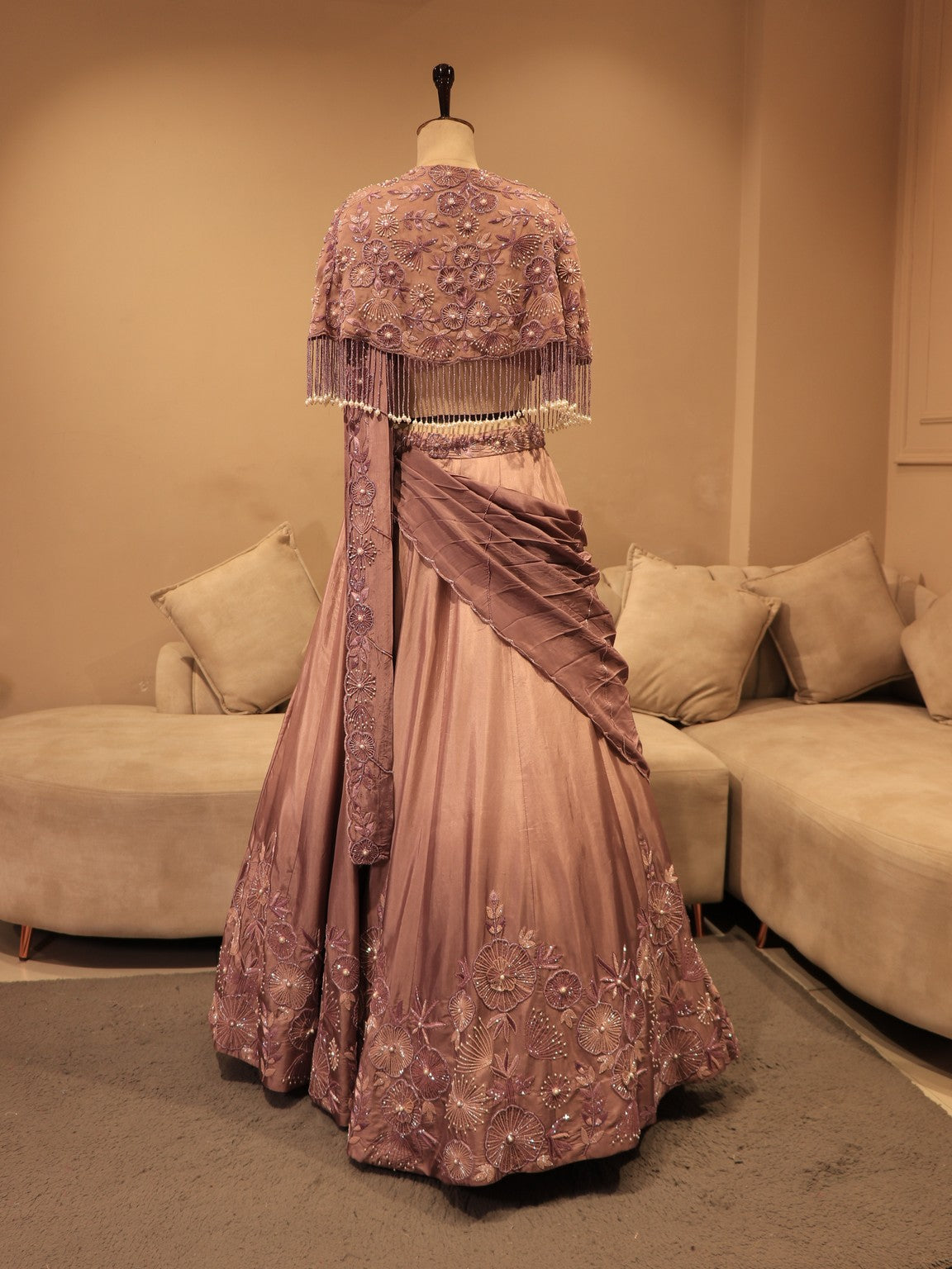 Mauve shaded cape top lehenga set