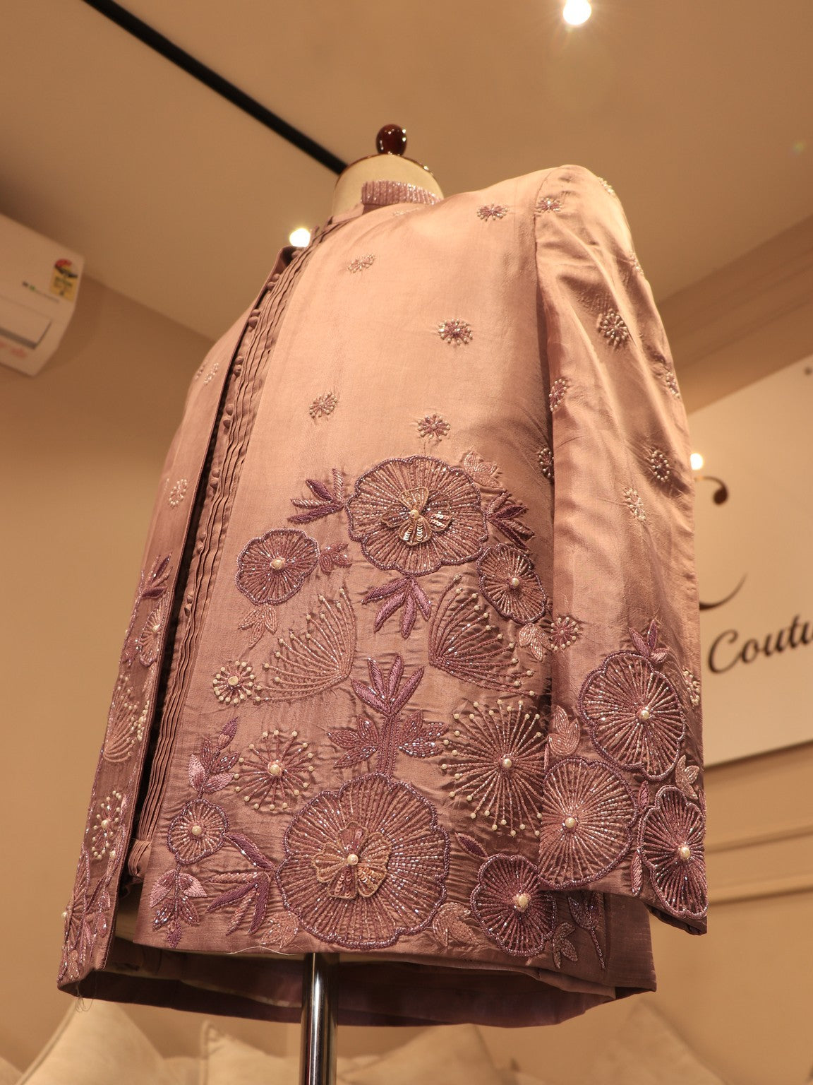 Mauve shaded embroidered mens indo western