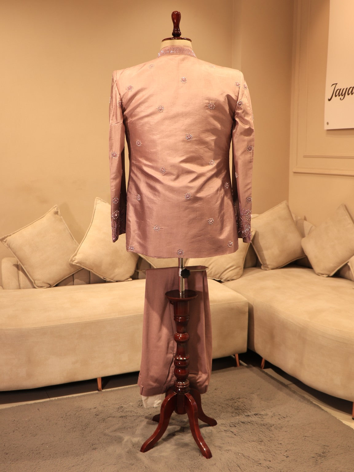 Mauve shaded embroidered mens indo western