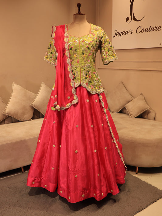 Green rani kurti skirt dupatta