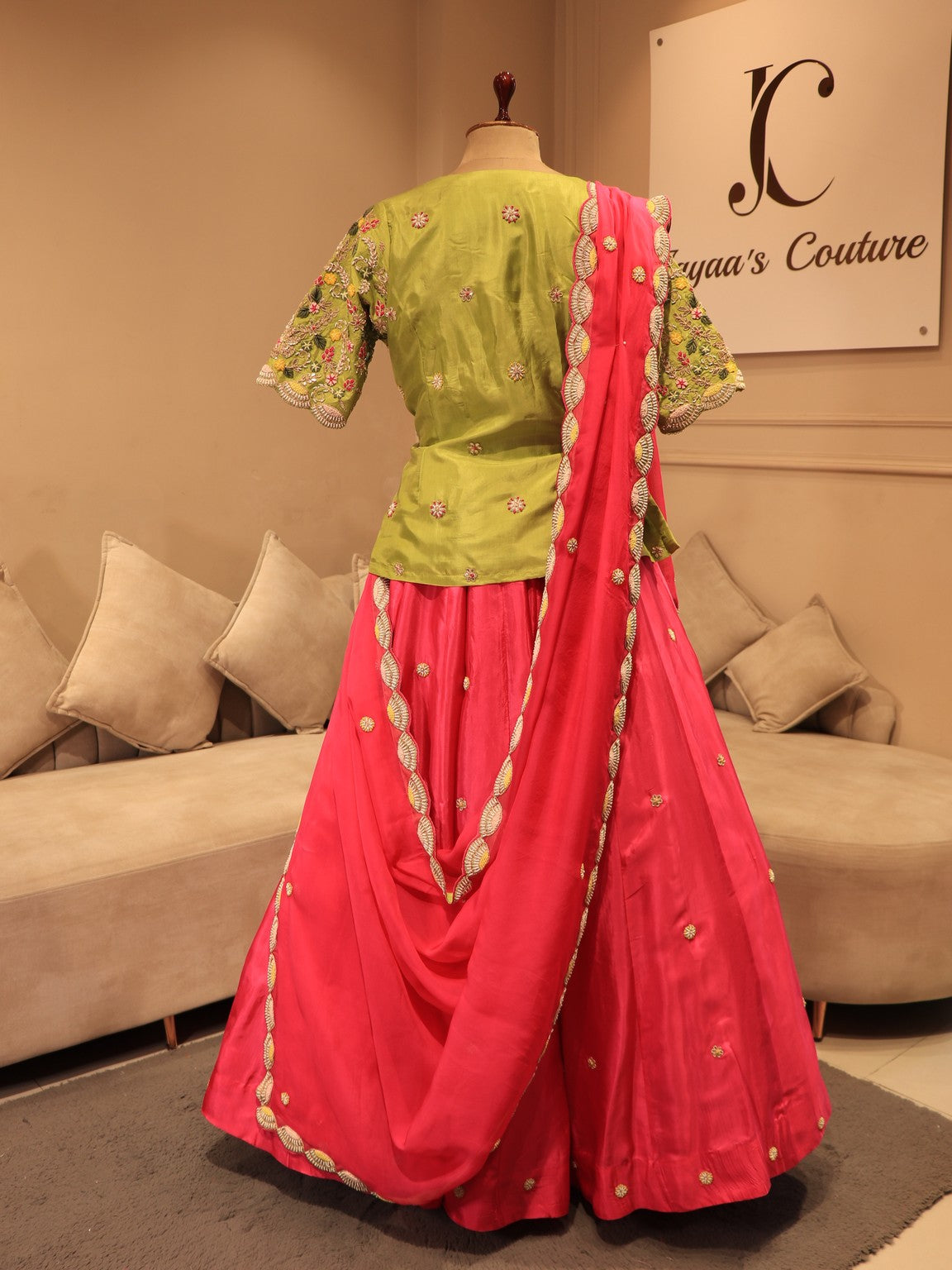 Green rani kurti skirt dupatta