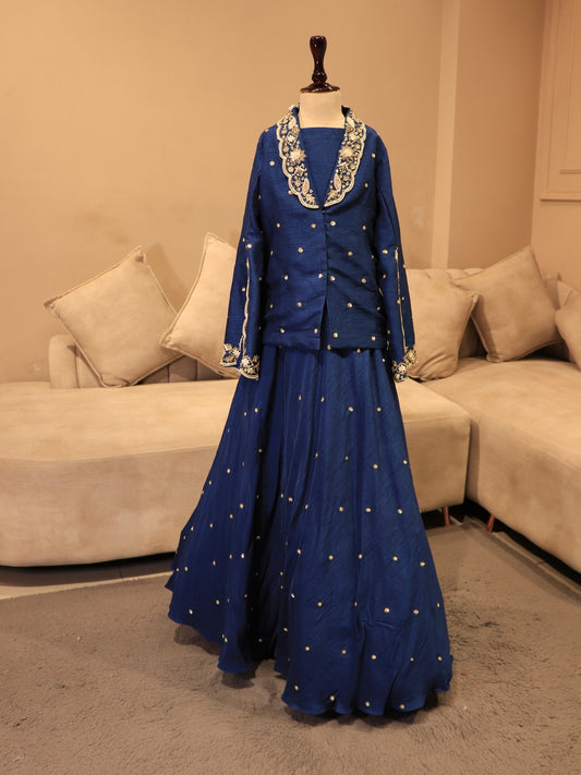 Deep royal blue kids top with skirt