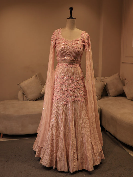 Pastel pink crop top skirt set