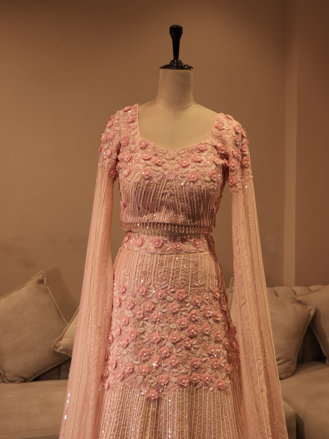 Pastel pink crop top skirt set