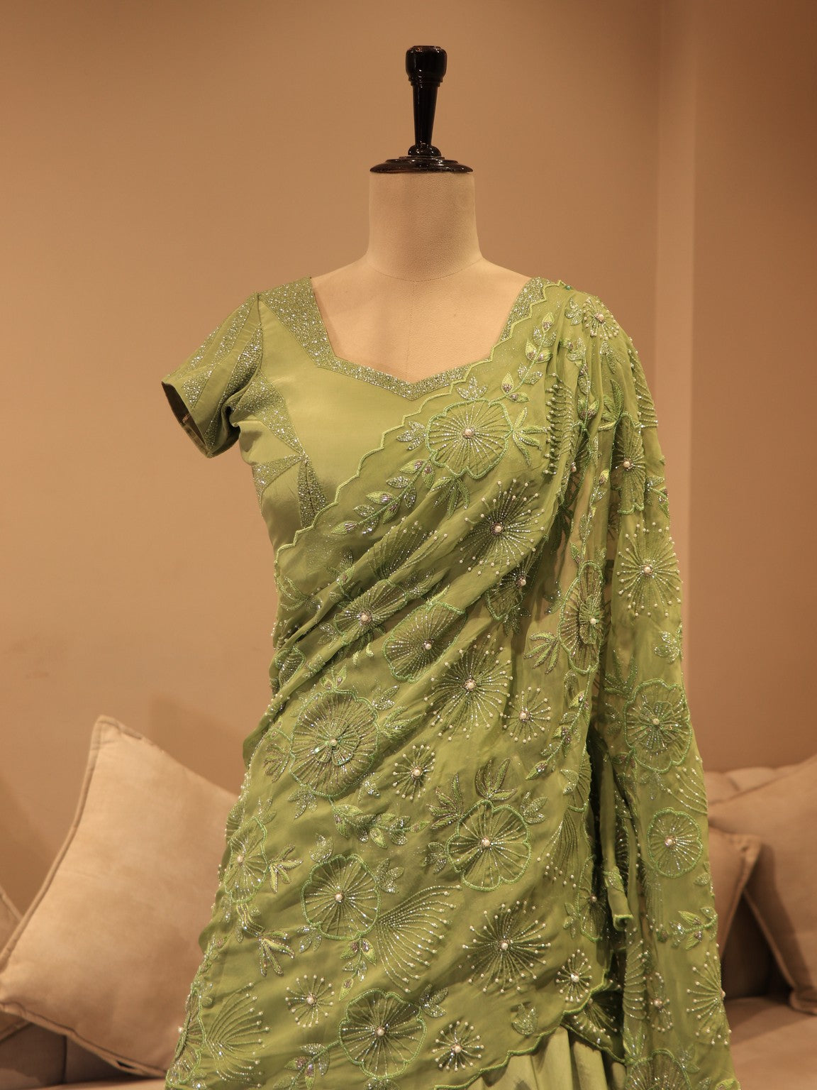 Mint green embroidered lehenga set