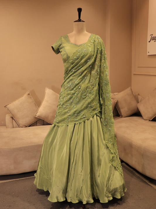 Mint green embroidered lehenga set