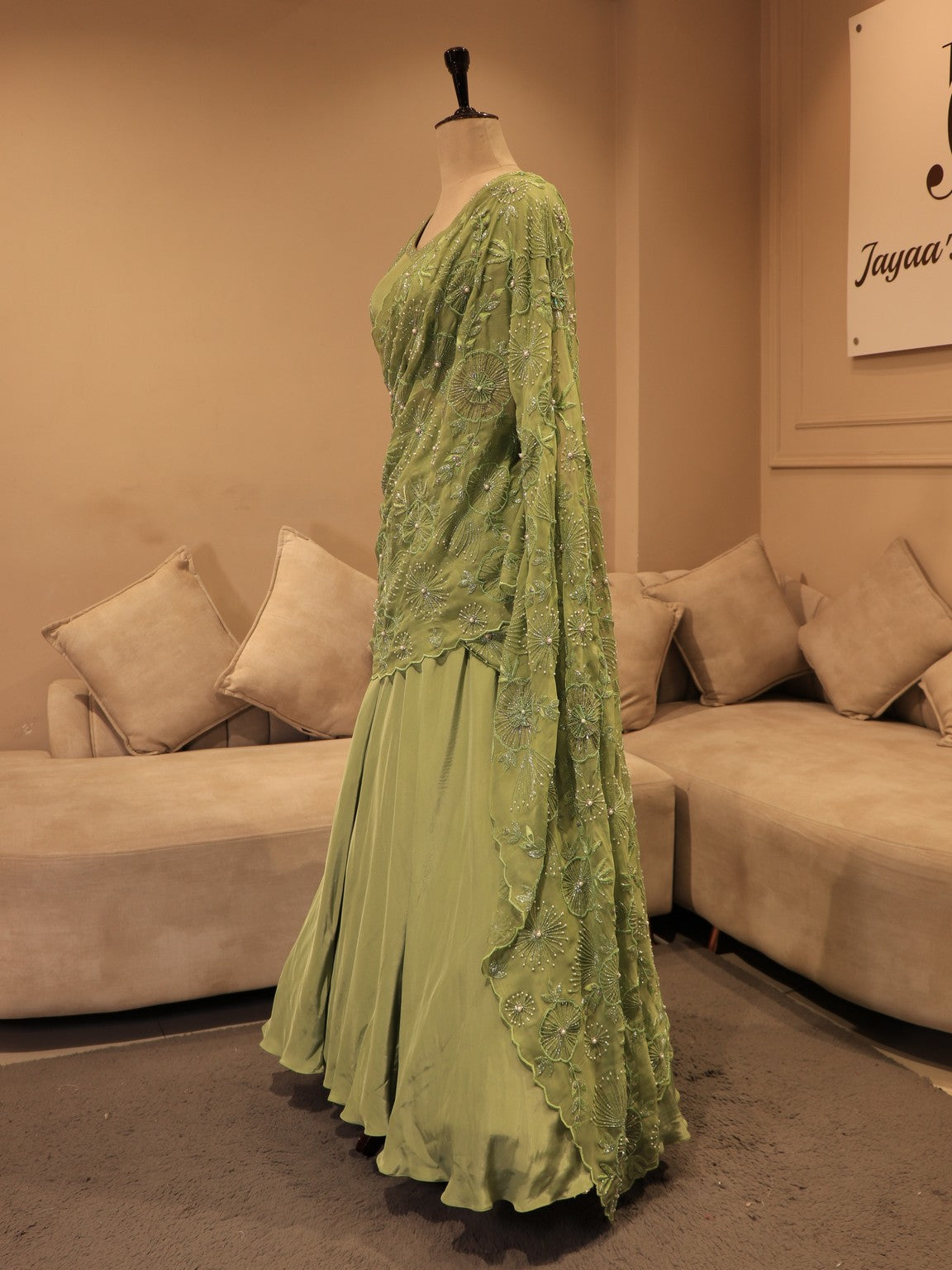 Mint green embroidered lehenga set