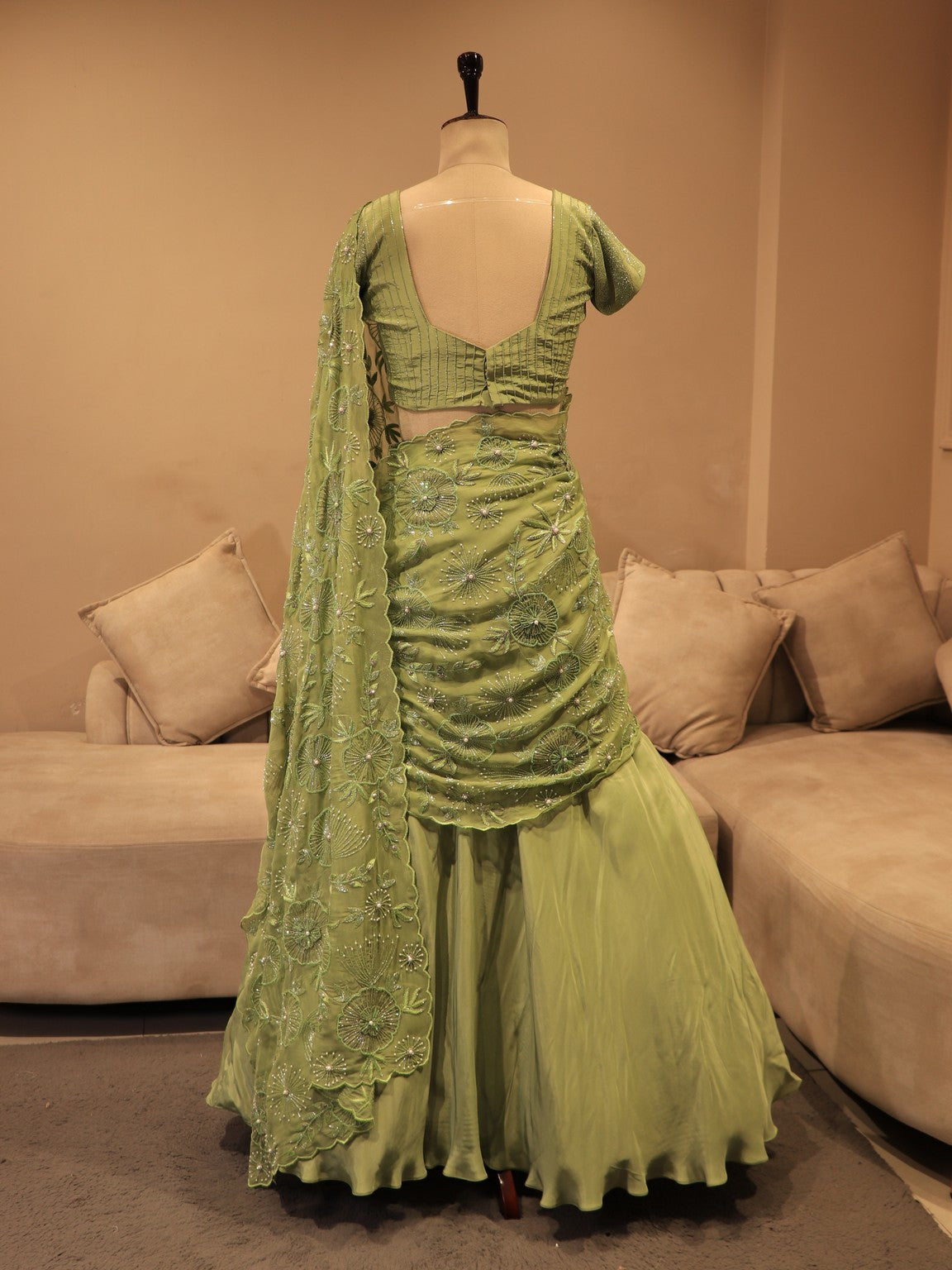 Mint green embroidered lehenga set
