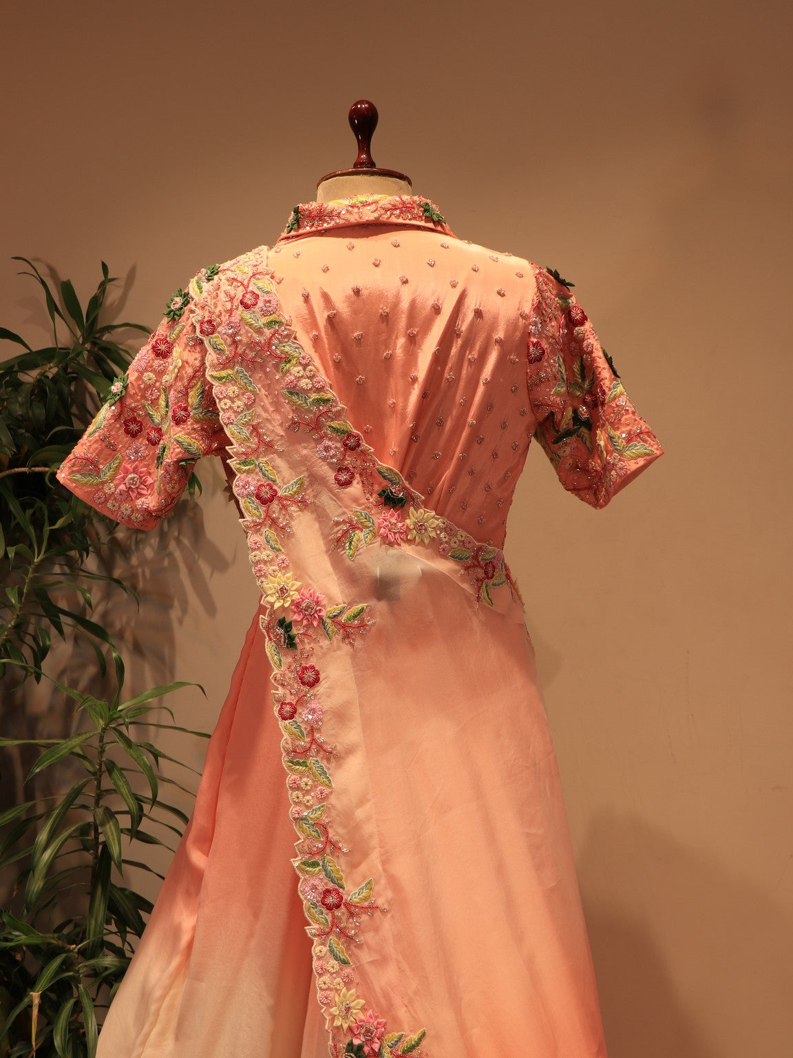 Peach shaded gown with drape dupatta