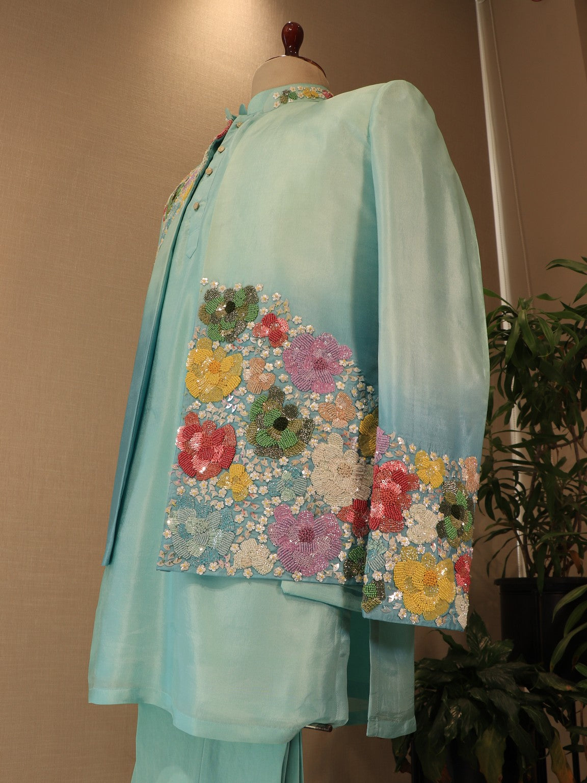 Sea green shaded mens indo western