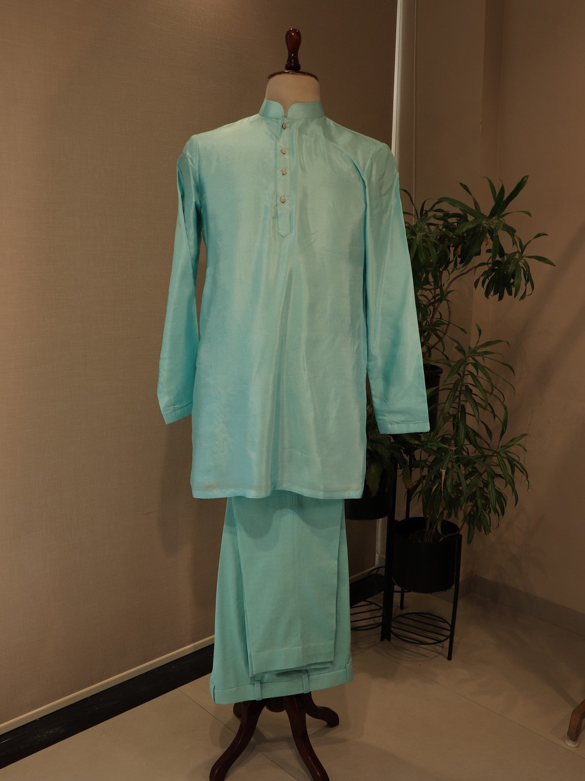 Sea green shaded mens indo western