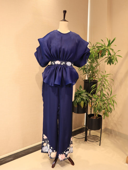 Deep purple cape top with plazo