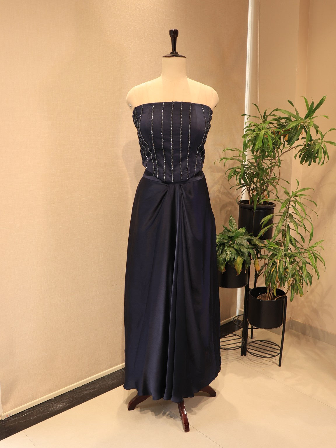 Deep navy blue corset cape with skirt