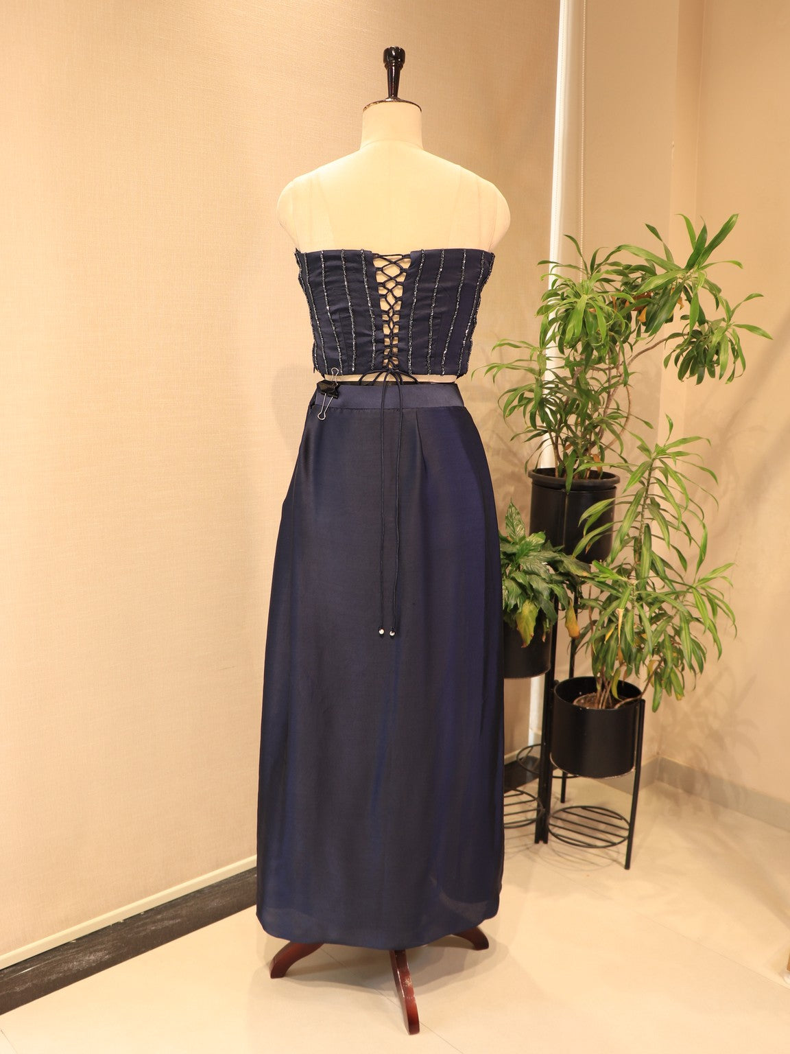 Deep navy blue corset cape with skirt