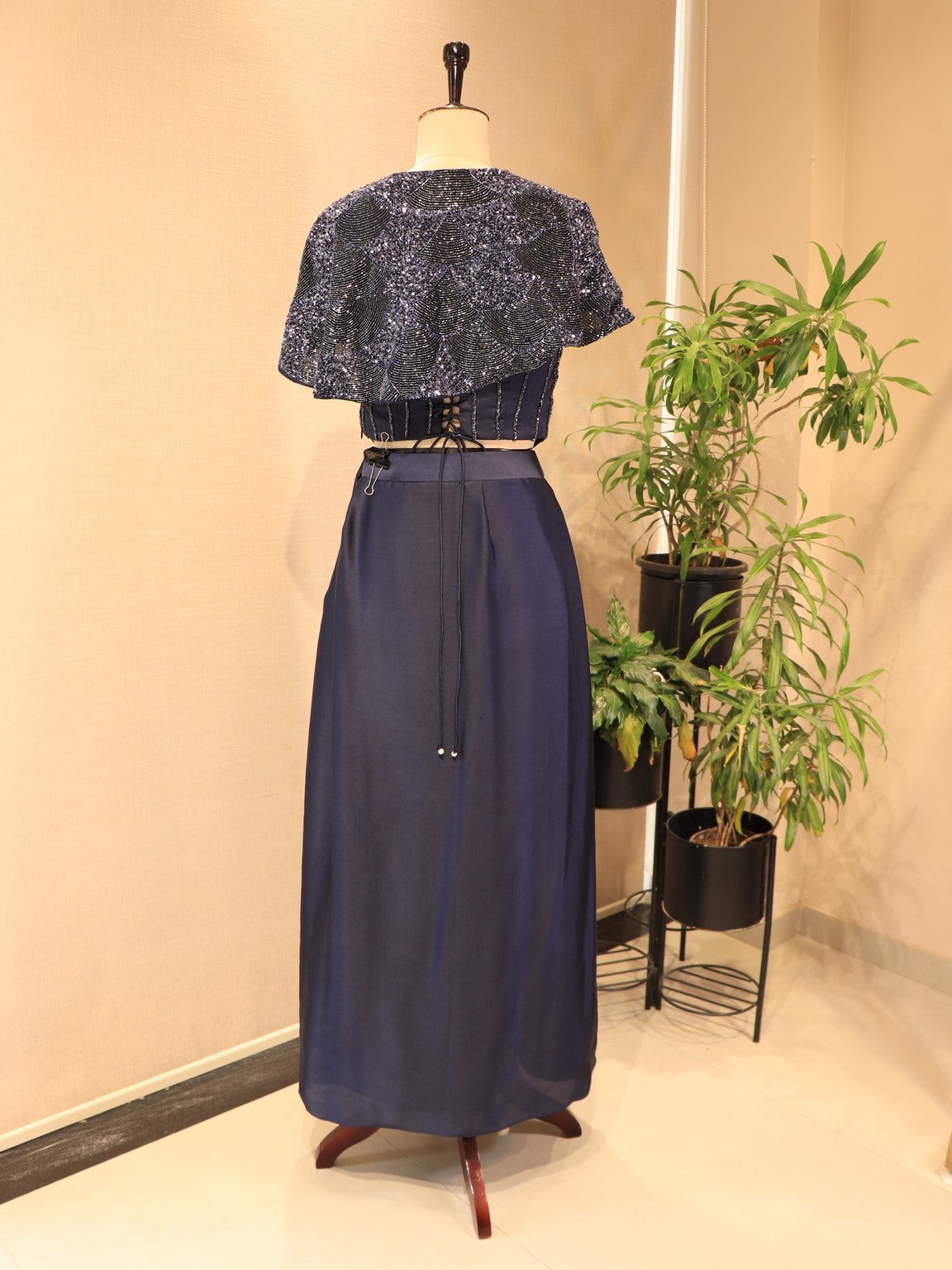 Deep navy blue corset cape with skirt