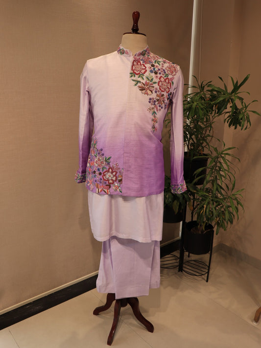 Lavander embroidered mens indo western