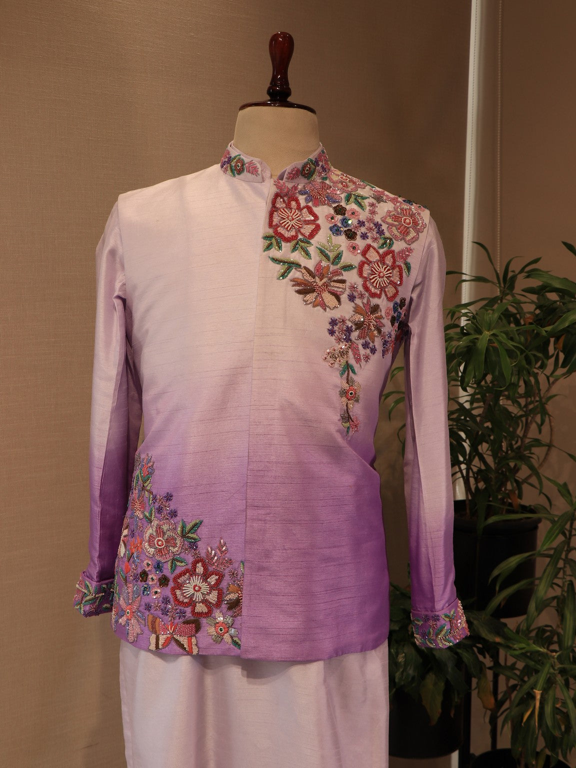 Lavander embroidered mens indo western