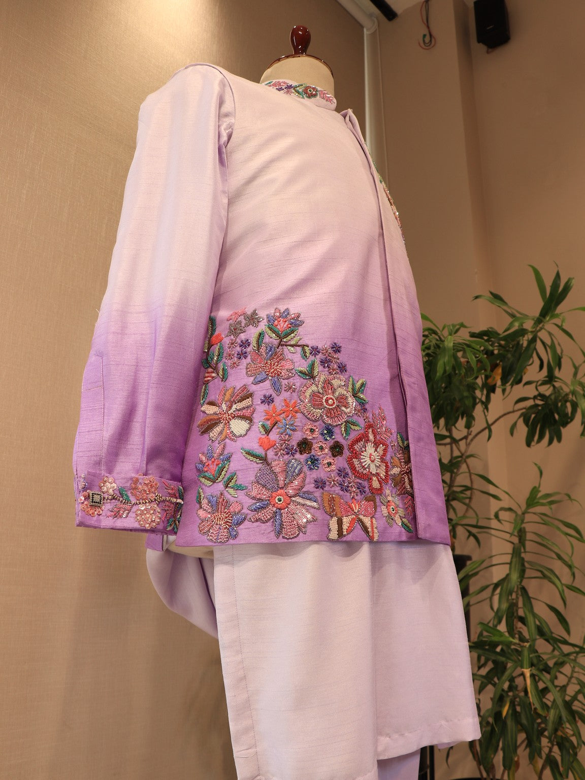 Lavander embroidered mens indo western