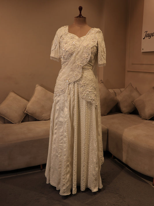 Pearl white 3d embroidered lehenga set