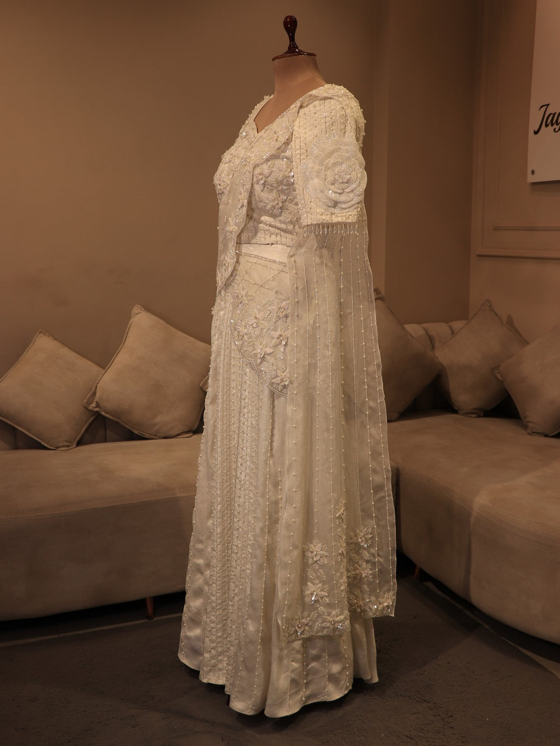 Pearl white 3d embroidered lehenga set