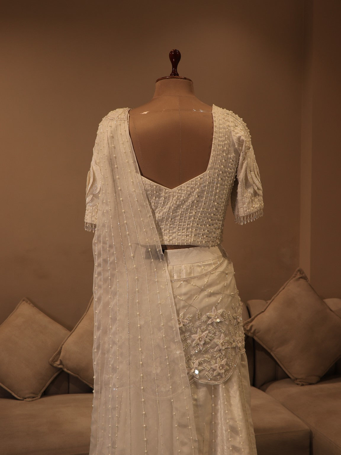 Pearl white 3d embroidered lehenga set