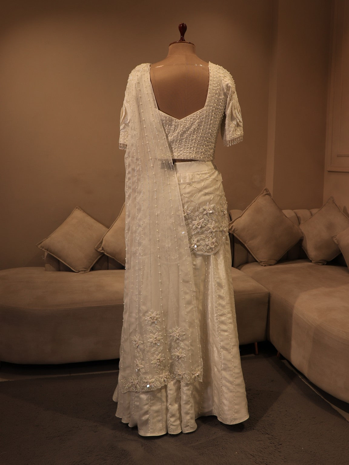 Pearl white 3d embroidered lehenga set