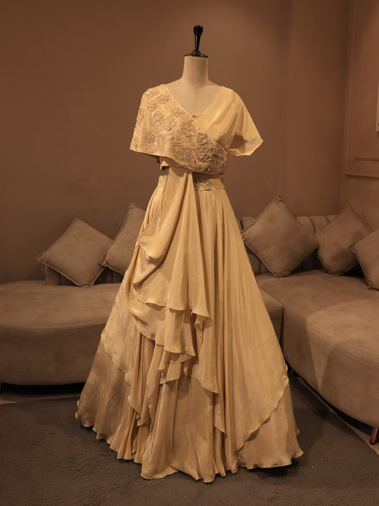 champagne gold cape top skirt