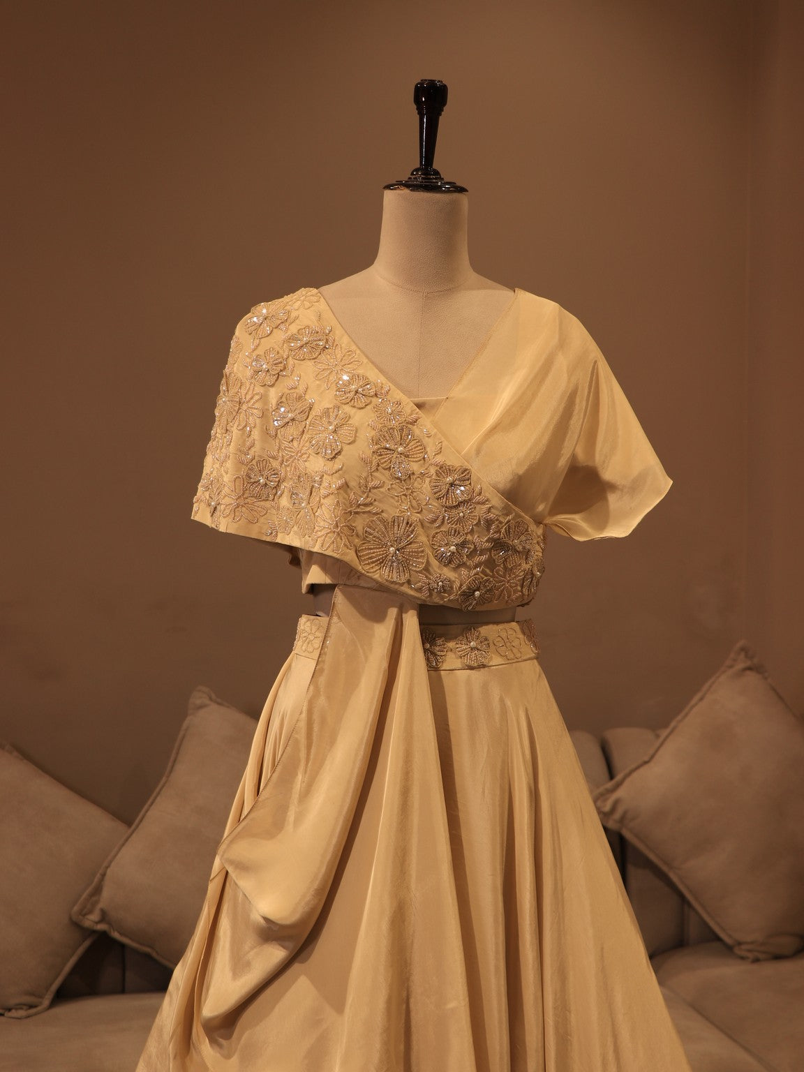 champagne gold cape top skirt